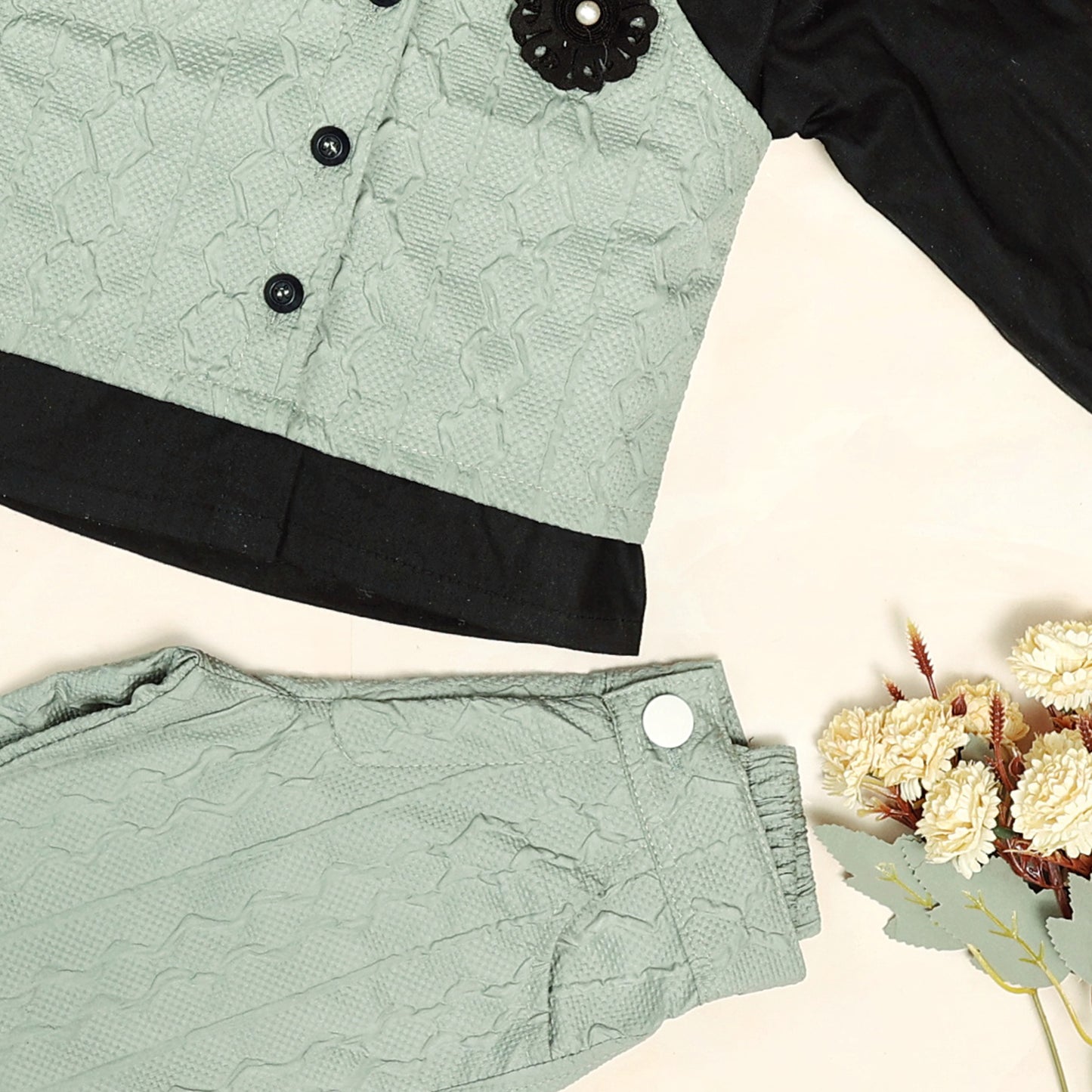 Girls Green Color Casual Wear Dress