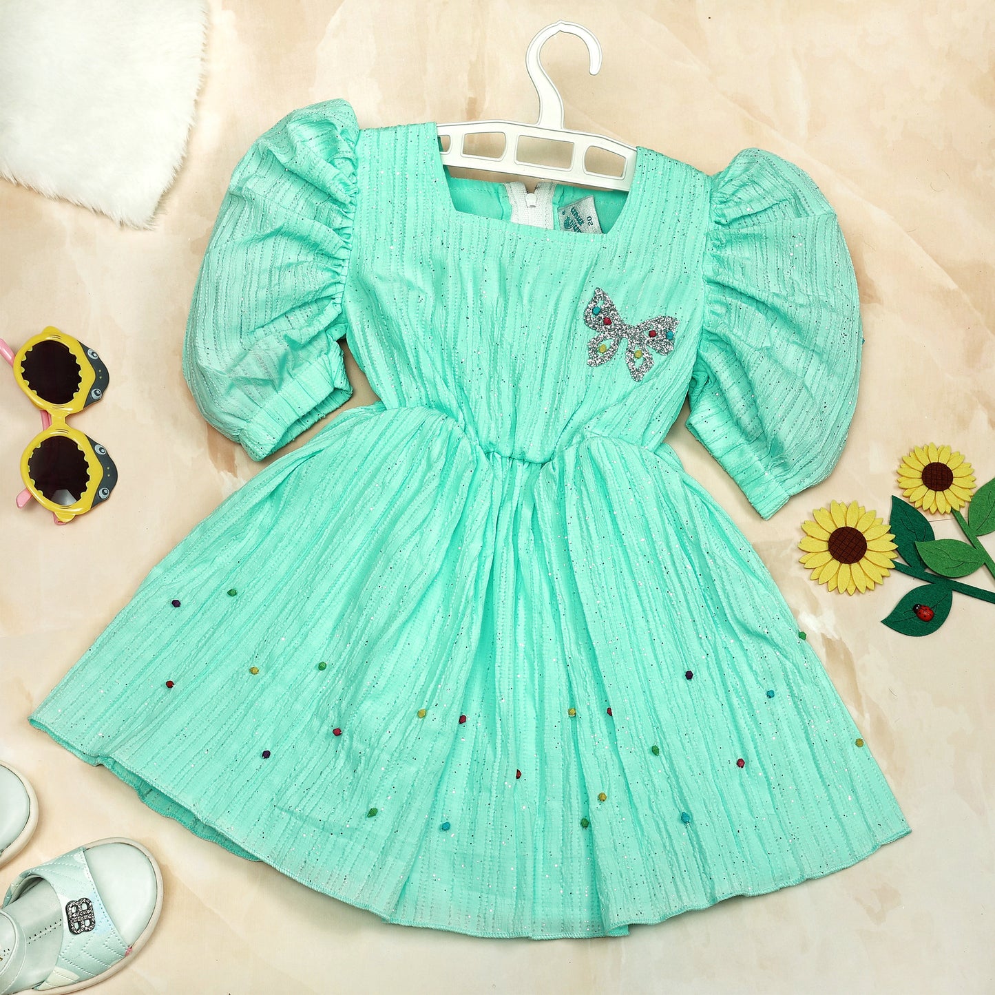 Girls Green Casual Wear Dress