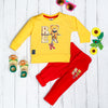 Boy's Set of Yellow T-shirt and Red Pants With Cute Bear Print