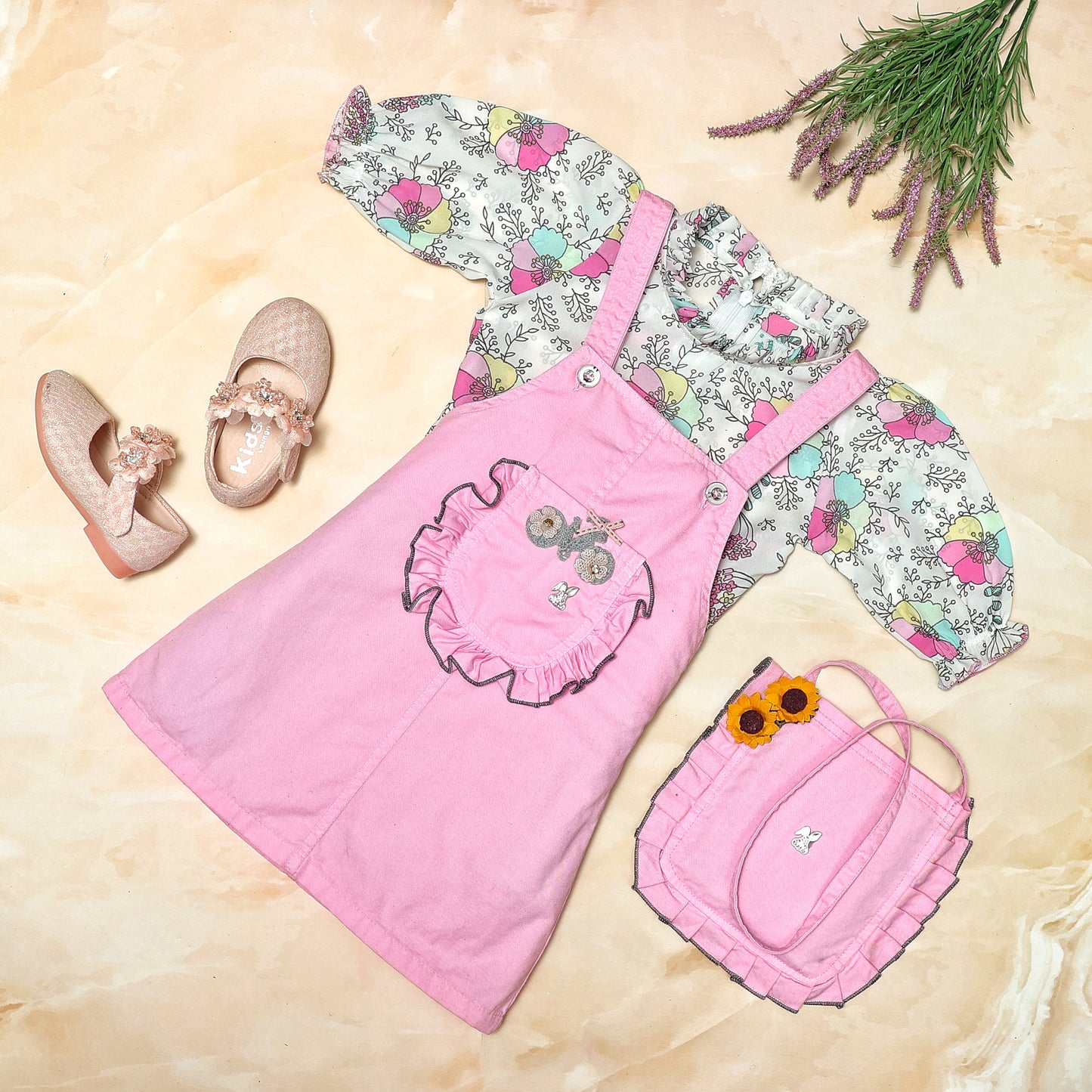 Girls Pink Color Casual Wear Dress