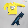 Boy's Set Of Printed Bright Yellow T-shirts And Denim Pants