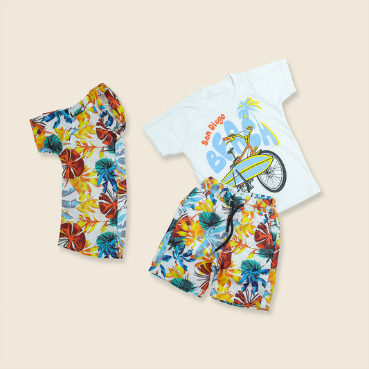 Boy's Colourful Leaf Printed 3-Piece Cord Set