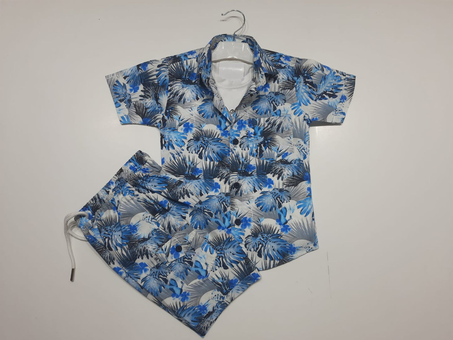 Boy's Blue Leaf Printed Cord Set