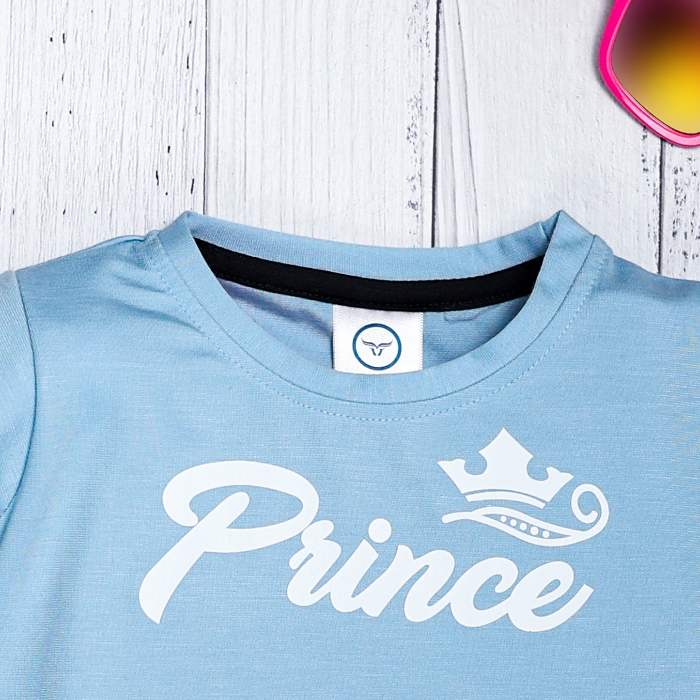 Boy's Set of Sky Blue T-shirt and Black Pants With Prince Print