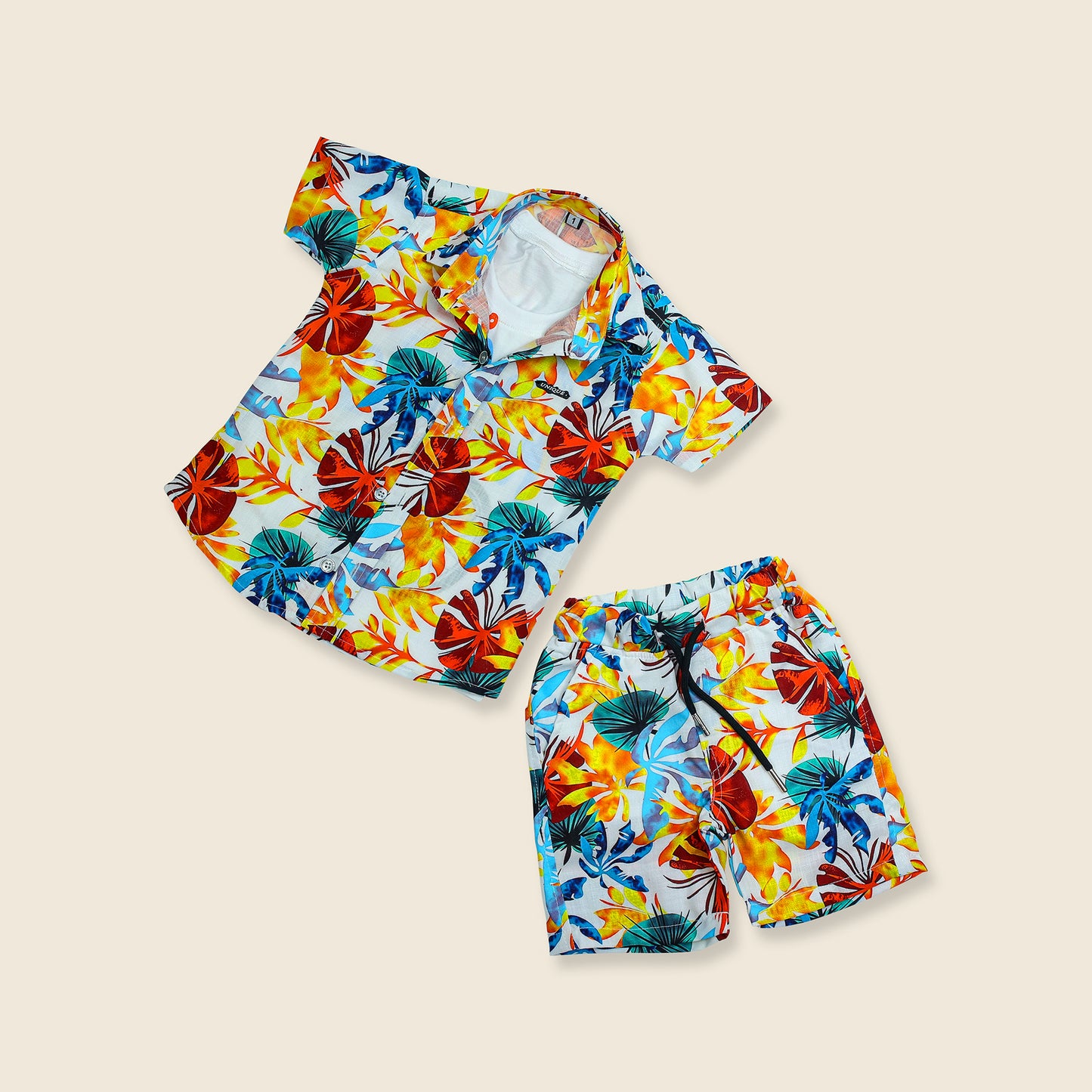 Boy's Colourful Leaf Printed 3-Piece Cord Set