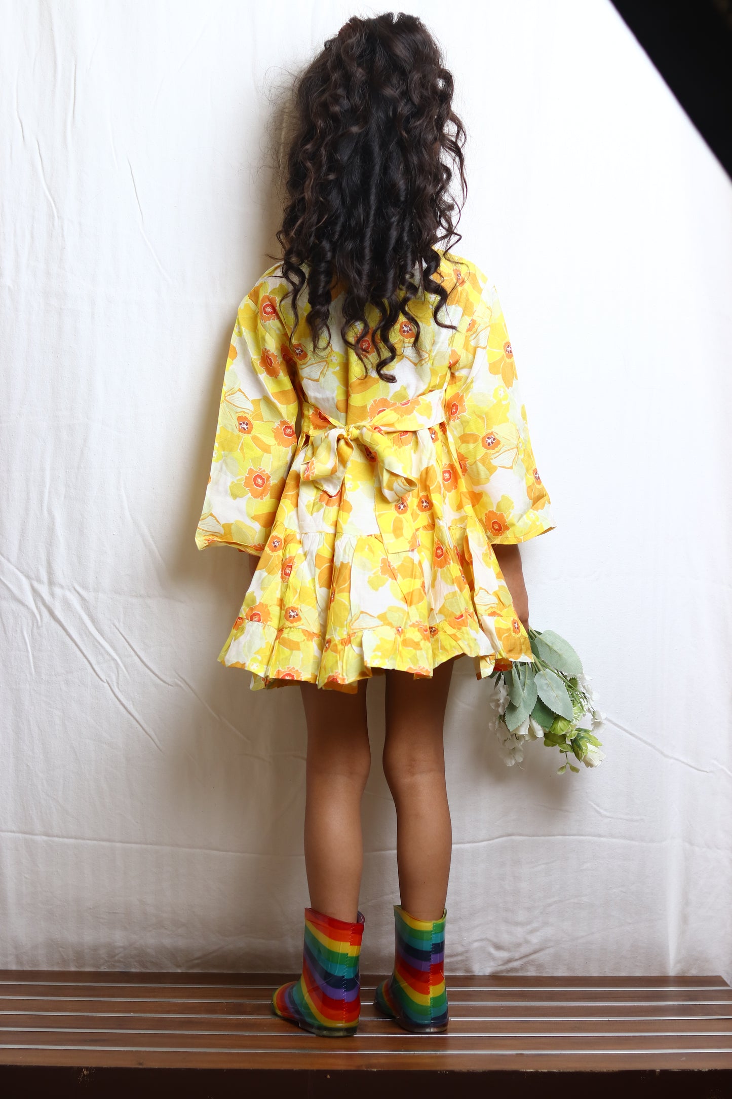 Yellow Floral Print Casual Dress