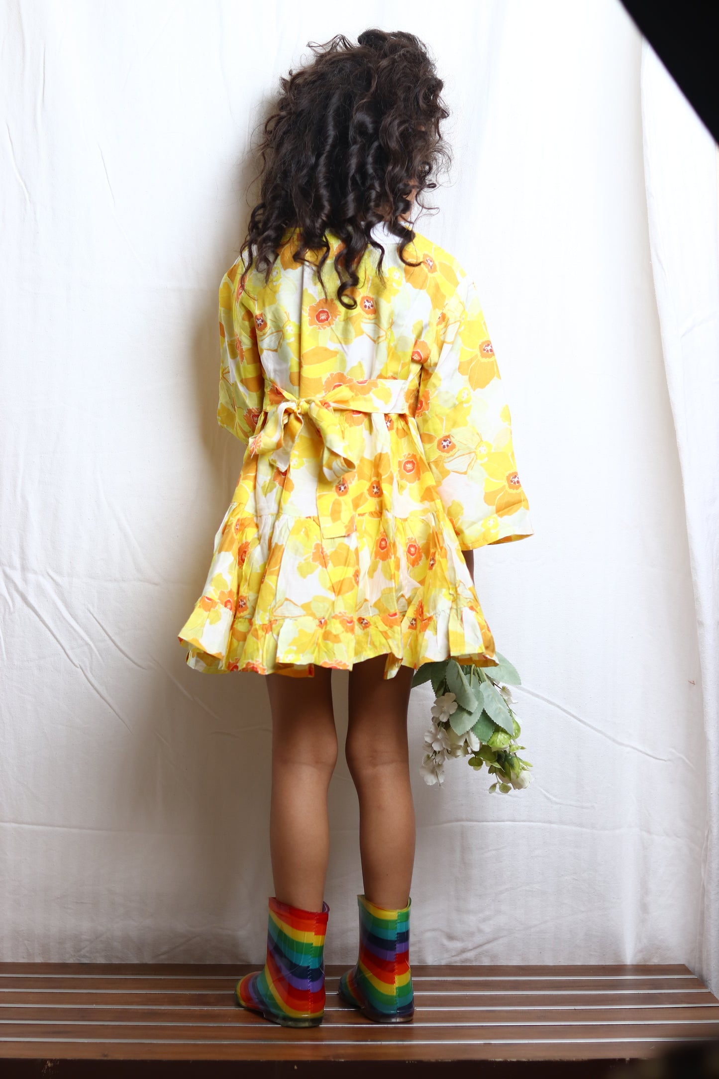 Yellow Floral Print Casual Dress