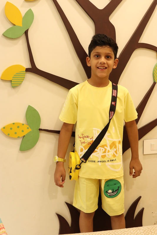 Boys Printed Yellow Cord Set