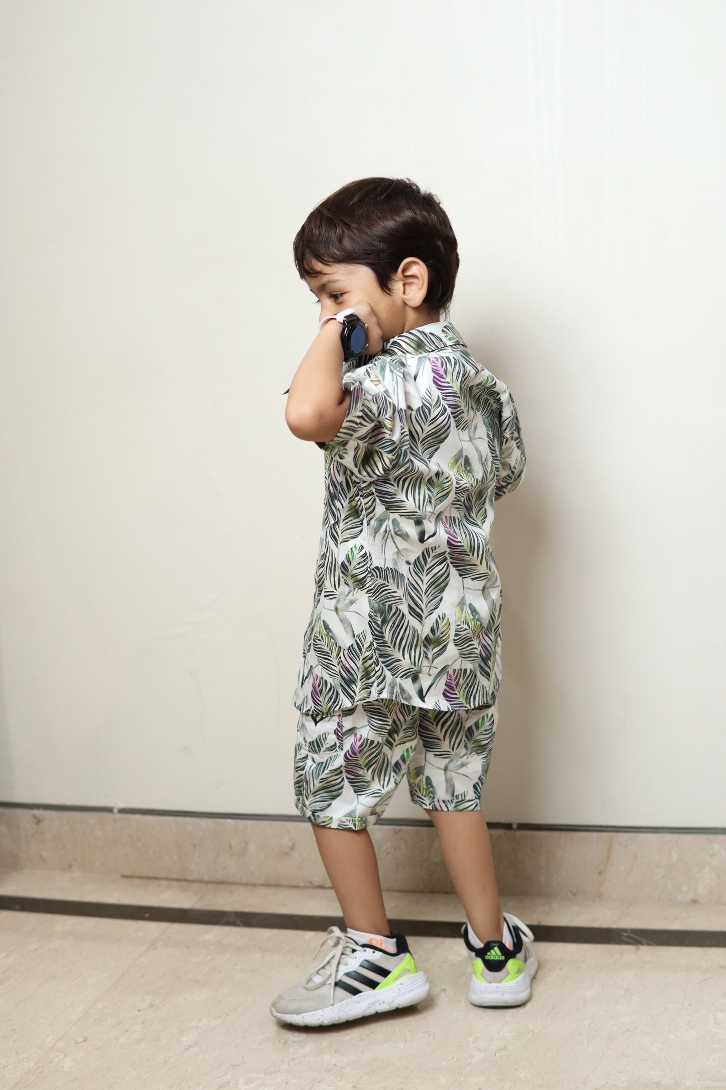 Boy's Cotton Green Leaf Printed Cord Set