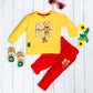 Boy's Set of Yellow T-shirt and Red Pants With Cute Bear Print