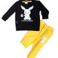 Boys Set Of Black T-shirt and Yellow Pants With Rabbit Print