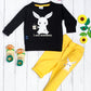 Boys Set Of Black T-shirt and Yellow Pants With Rabbit Print