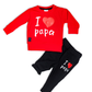 Boy's Set of Red T-shirt and Black Pants With I Love Papa Print