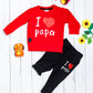 Boy's Set of Red T-shirt and Black Pants With I Love Papa Print