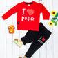 Boy's Set of Red T-shirt and Black Pants With I Love Papa Print