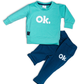 Boy's  Set of Green T-shirt and Blue Pants With Ok. Print