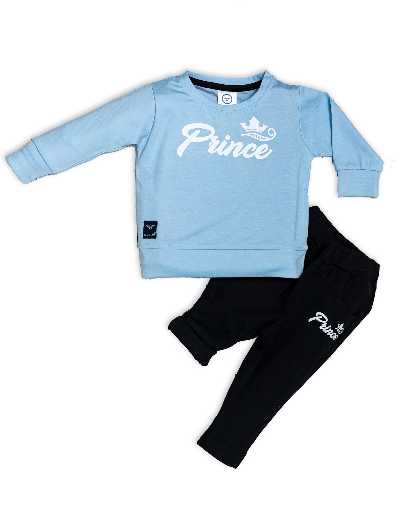 Boy's Set of Sky Blue T-shirt and Black Pants With Prince Print