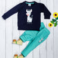 Boy's Set of Navy Blue T-shirt and Turquoise Color Pants With Cute Zebra Print