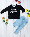 Boys Casual Wear Set Of Black T-shirt and Sky Blue Pants With Limited Edition Print