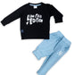 Boys Casual Wear Set Of Black T-shirt and Sky Blue Pants With Limited Edition Print