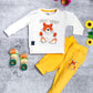 Boy's Set of White T-shirt and Yellow Pants With Cute Bear Print