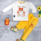 Boy's Set of White T-shirt and Yellow Pants With Cute Bear Print