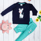 Boy's Set of Navy Blue T-shirt and Turquoise Color Pants With Cute Zebra Print