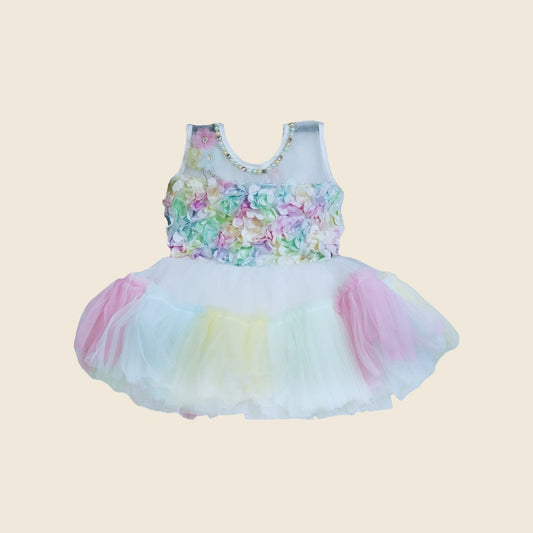 Light Multicolor Girls Frock Suit With Flower Detailing