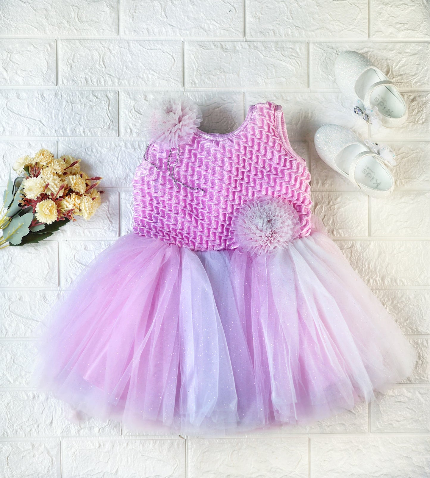 Pink flare net cute frock