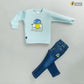 Boy's Set Of Printed Sky Blue T-shirts And Denim Pants