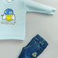 Boy's Set Of Printed Sky Blue T-shirts And Denim Pants