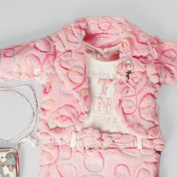 Cozy Winter Woolen Pink Color Dress For Girls It Also Includes Stylish Bag