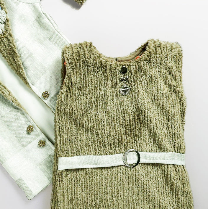 Soft & Warm Green & White Color Woolen Dress For Kids – Perfect For Chilly Days