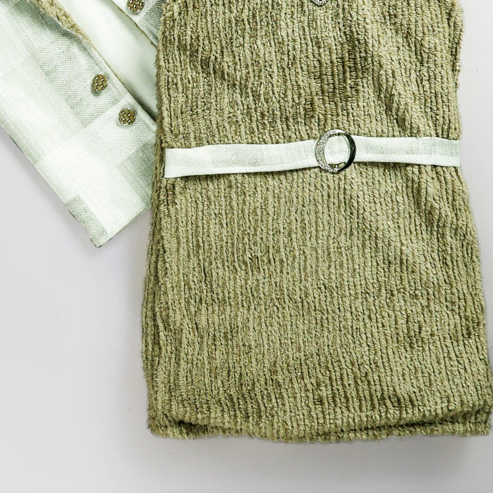 Soft & Warm Green & White Color Woolen Dress For Kids – Perfect For Chilly Days