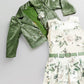 Leaf Printed Frock With Green Fur Jacket For Girls - Perfect Winter Outfit