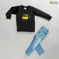 Boy's Set Of Printed Black T-shirts And Denim Pants