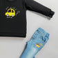 Boy's Set Of Printed Black T-shirts And Denim Pants