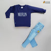 Boy's Set Of Printed Navy Blue T-shirts And Denim Pants